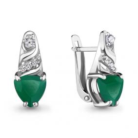 Серебряные серьги AQUAMARINE А4469909А с фианитом и агатом А4469909А фото