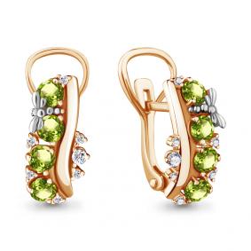 Серьги из золочёного серебра AQUAMARINE А4471507А-пк с фианитом и хризолитом А4471507А-пк фото