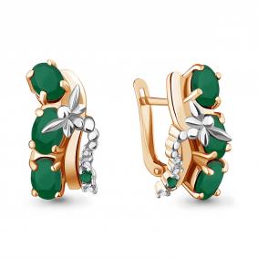 Серьги из золочёного серебра AQUAMARINE А4471609А-пк с фианитом и агатом А4471609А-пк фото