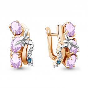 Серьги из золочёного серебра AQUAMARINE А4471632А-пк с фианитом, аметистом и Лондон топазом А4471632А-пк фото