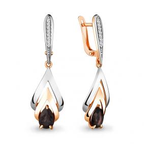 Серебряные серьги AQUAMARINE А4472101А-пк с фианитом и раухтопазом А4472101А-пк фото