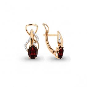 Серьги из золочёного серебра AQUAMARINE А4472703А-п с фианитом и гранатом А4472703А-п фото