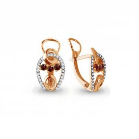 Серьги из золочёного серебра AQUAMARINE А4473703А-п с фианитом и гранатом А4473703А-п фото