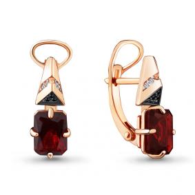 Серьги из золочёного серебра AQUAMARINE А4474985Ч-п с фианитом, гранатом и ювелирным кристаллом А4474985Ч-п фото