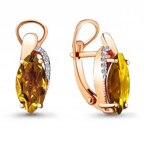 Серьги из золочёного серебра AQUAMARINE А4475906А-п с фианитом и цитрином А4475906А-п фото