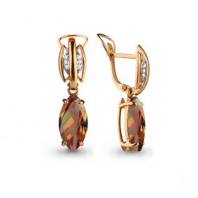 Серьги из золочёного серебра AQUAMARINE А4476119А-п с фианитом и султанитом А4476119А-п фото