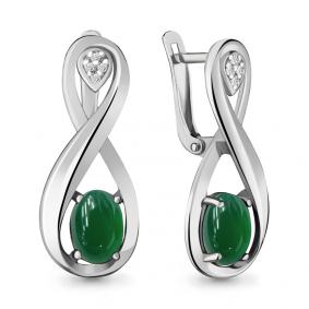 Серебряные серьги AQUAMARINE А4477009 с фианитом и агатом А4477009 фото