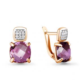 Серьги из золочёного серебра AQUAMARINE А4477428А-п с фианитом и александритом А4477428А-п фото