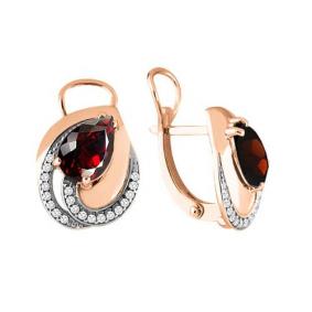 Серьги из золочёного серебра AQUAMARINE А4478703А-п с фианитом и гранатом А4478703А-п фото