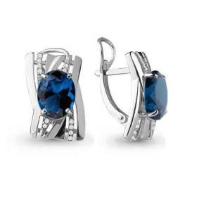 Серебряные серьги AQUAMARINE А4478893А с фианитом и Лондон топазом А4478893А фото