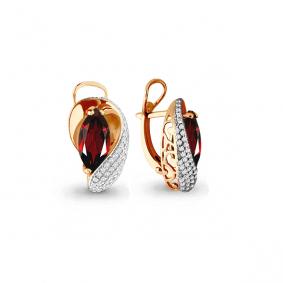 Серьги из золочёного серебра AQUAMARINE А4478903А-п с фианитом и гранатом А4478903А-п фото