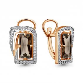 Серьги из золочёного серебра AQUAMARINE А4479501А-п с фианитом и кварцем А4479501А-п фото