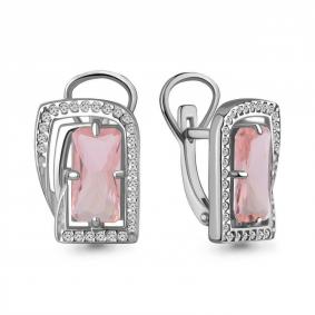 Серебряные серьги AQUAMARINE А4479590А с фианитом и морганитом А4479590А фото