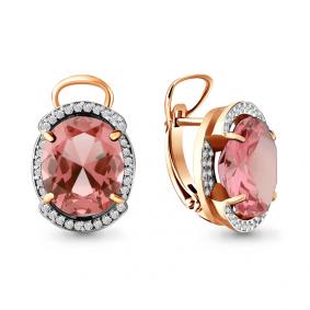 Серьги из золочёного серебра AQUAMARINE А4479690А-п с фианитом и морганитом А4479690А-п фото