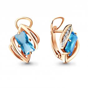 Серьги из золочёного серебра AQUAMARINE А4479793А-п с фианитом и Лондон топазом А4479793А-п фото