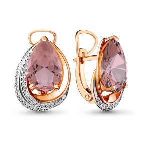 Серьги из золочёного серебра AQUAMARINE А4479990А-п с фианитом и морганитом А4479990А-п фото
