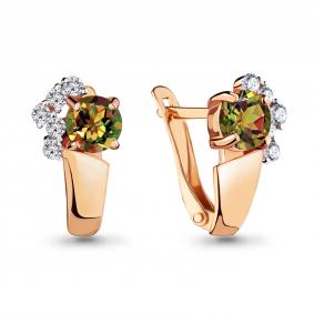Серьги из золочёного серебра AQUAMARINE А4480319А-п с фианитом и султанитом А4480319А-п фото