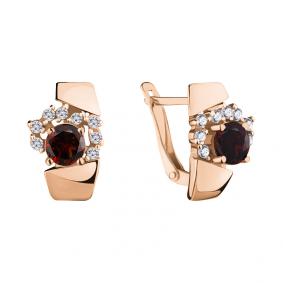 Серьги из золочёного серебра AQUAMARINE А4480503А-п с фианитом и гранатом А4480503А-п фото