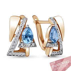 Серьги из золочёного серебра AQUAMARINE А44853501А-п с фианитом и топазом Swarovski А44853501А-п фото