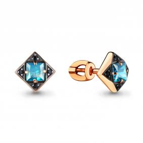 Серьги из золочёного серебра AQUAMARINE А4486505Ч-п с топазом и ювелирным кристаллом А4486505Ч-п фото