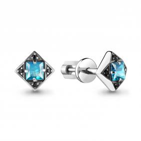 Серебряные серьги AQUAMARINE А4486505Ч с топазом и ювелирным кристаллом А4486505Ч фото