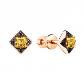 Серьги из золочёного серебра AQUAMARINE А4486506Ч-п с цитрином и ювелирным кристаллом А4486506Ч-п фото
