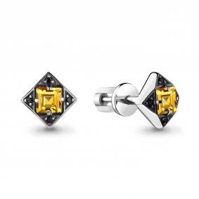 Серебряные серьги AQUAMARINE А4486506Ч с цитрином и ювелирным кристаллом А4486506Ч фото