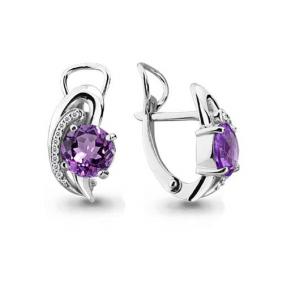 Серебряные серьги AQUAMARINE А4487304А с фианитом и аметистом А4487304А фото