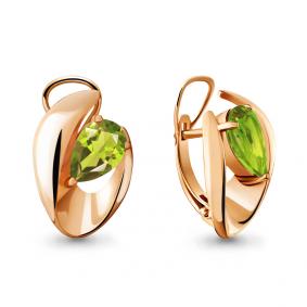 Серьги из золочёного серебра AQUAMARINE А4490107-п с хризолитом А4490107-п фото