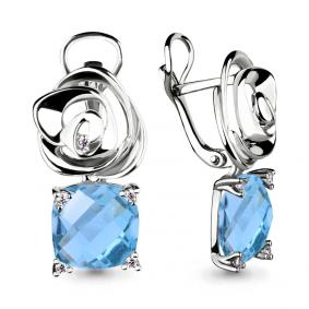 Серебряные серьги AQUAMARINE А4493588 с фианитом и турмалином А4493588 фото