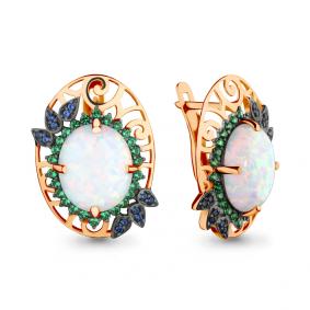 Серьги из золочёного серебра AQUAMARINE А4498998ГБ-п с опалом, гидротермальным сапфиром, гидротермальным изумрудом и миксом камней А4498998ГБ-п фото