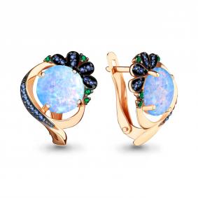Серьги из золочёного серебра AQUAMARINE А4499897БГ-п с опалом, гидротермальным сапфиром и гидротермальным изумрудом А4499897БГ-п фото