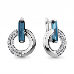 Серебряные серьги AQUAMARINE А45000093А с фианитом и Лондон топазом А45000093А фото
