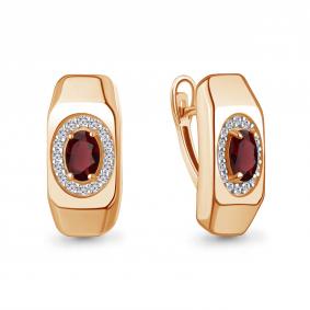 Серьги из золочёного серебра AQUAMARINE А45000503А-п с фианитом и гранатом А45000503А-п фото