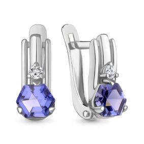 Серебряные серьги AQUAMARINE А450010603А с фианитом и танзанитом А450010603А фото