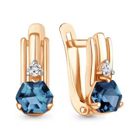 Серьги из золочёного серебра AQUAMARINE А45001093А-п с фианитом и Лондон топазом А45001093А-п фото