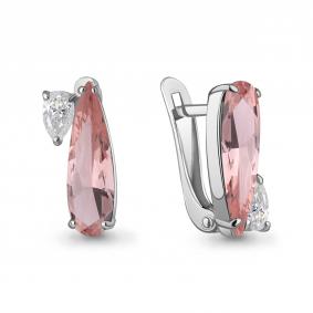Серебряные серьги AQUAMARINE А45001490 с фианитом и морганитом А45001490 фото