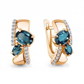 Серьги из золочёного серебра AQUAMARINE А45001608А-п с фианитом и Лондон топазом А45001608А-п фото