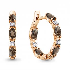 Серьги из золочёного серебра AQUAMARINE А45002201А-п с фианитом и кварцем А45002201А-п фото