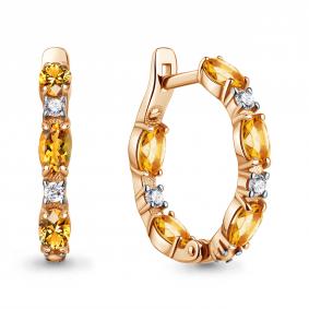Серьги из золочёного серебра AQUAMARINE А45002206А-п с фианитом и цитрином А45002206А-п фото