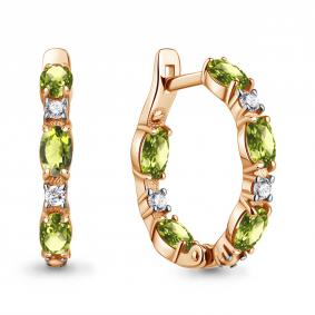 Серьги из золочёного серебра AQUAMARINE А45002207А-п с фианитом и хризолитом А45002207А-п фото