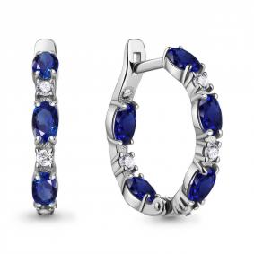 Серебряные серьги AQUAMARINE А450022АБ с фианитом и гидротермальным сапфиром А450022АБ фото