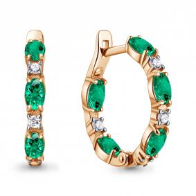 Серьги из золочёного серебра AQUAMARINE А450022АГ-п с фианитом и гидротермальным изумрудом А450022АГ-п фото