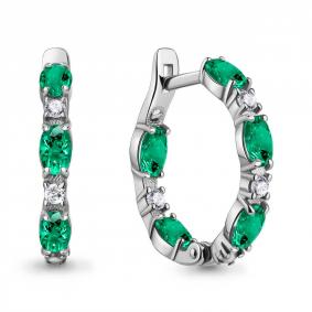 Серебряные серьги AQUAMARINE А450022АГ с фианитом и гидротермальным изумрудом А450022АГ фото