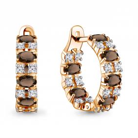 Серьги из золочёного серебра AQUAMARINE А45002301А-п с фианитом и кварцем А45002301А-п фото