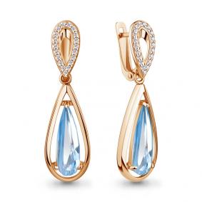 Серьги из золочёного серебра AQUAMARINE А45003088А-п с фианитом и турмалином А45003088А-п фото