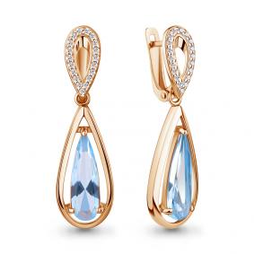 Серьги из золочёного серебра AQUAMARINE А45003092А-п с топазом и фианитом А45003092А-п фото