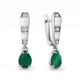 Серебряные серьги AQUAMARINE А45003409А с фианитом и агатом А45003409А фото