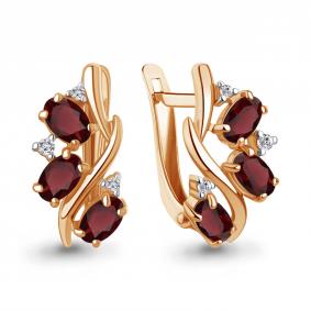 Серьги из золочёного серебра AQUAMARINE А45004203А-п с фианитом и гранатом А45004203А-п фото