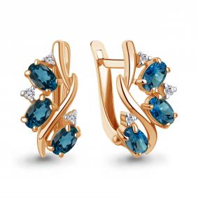 Серьги из золочёного серебра AQUAMARINE А45004208А-п с фианитом и Лондон топазом А45004208А-п фото